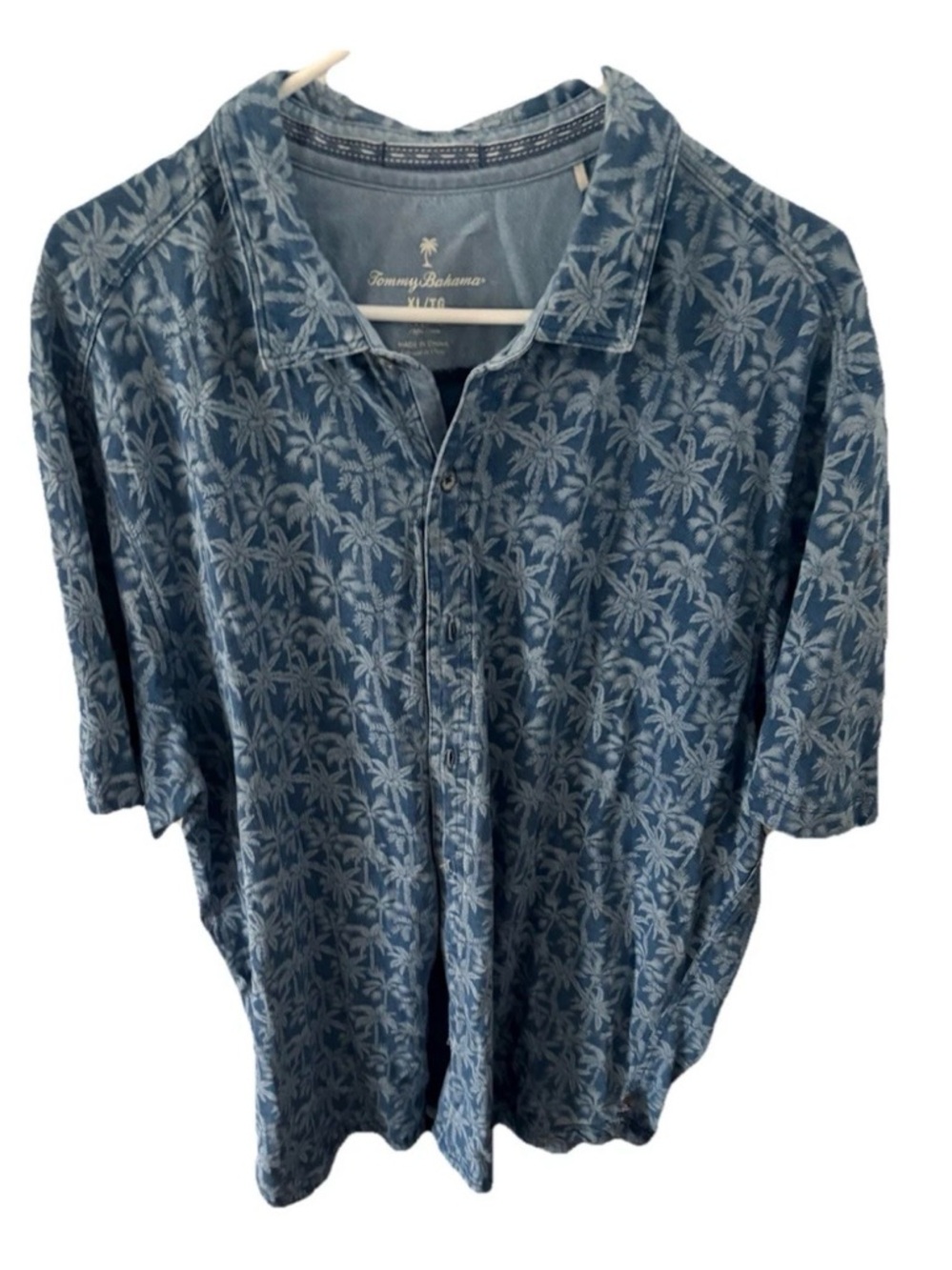 Tommy Bahama Palm Tree Shirt Mens XL Blue Grotto Camp Button up 100% Cotton